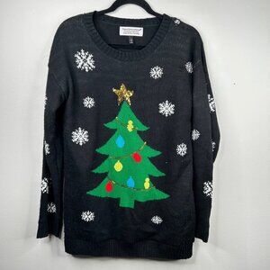 Tiara International Christmas‎ Collection xmas tree black sweater Large